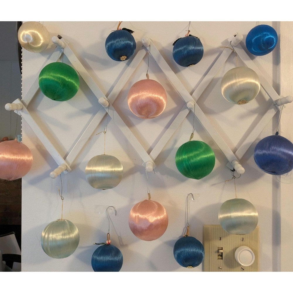 Vintage Satin String Christmas Ornaments Set of 15 | Mid Century Holiday Decor